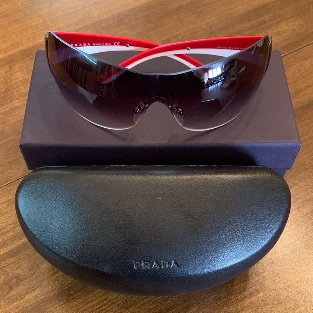 Authentic PRADA SPR 54G 5AV-5D1   115 Red White Smoke Lens Sunglasses